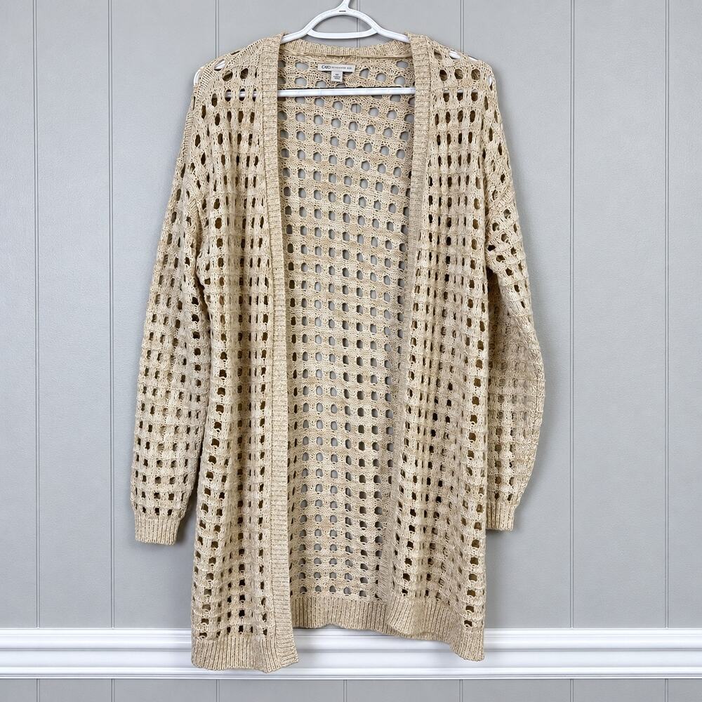 Cato Women’s M Open Knit Cardigan Duster Cotton Crochet Oatmeal Beige